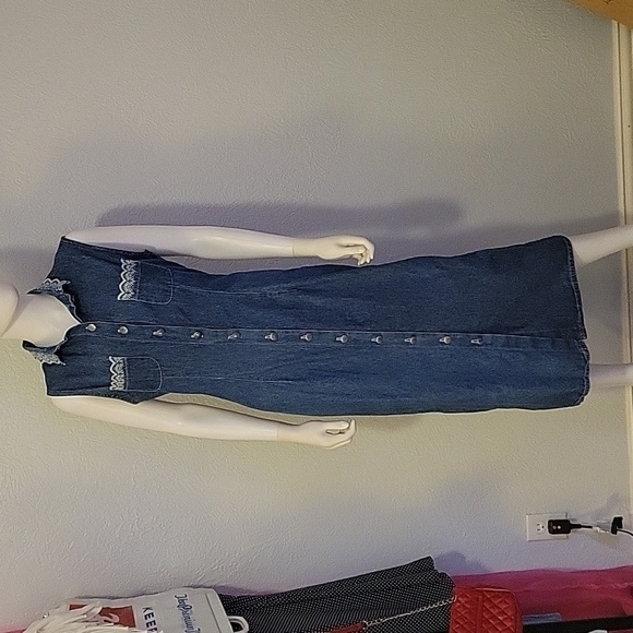 Vtg JIM ELLIOT Western Denim Chambray Sleeveless Button Down Midi Dress - Picture 3 of 14